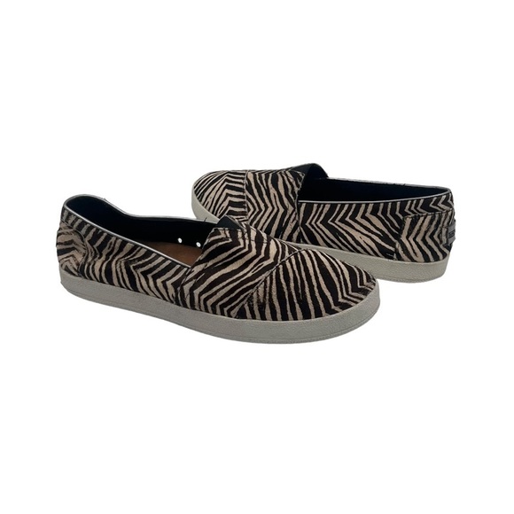 Toms Cream Brown Zebra Striped Calf Hair Loafers Size 8 Women’s - Picture 1 of 10